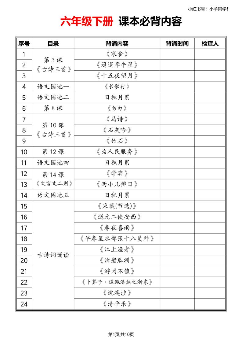 六年级下册语文寒假预习必备课文内容汇总 - 学习网-学习网