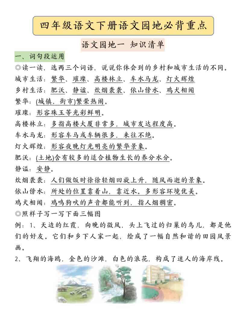 四年级下语文园地必背重点考点总结-学习网